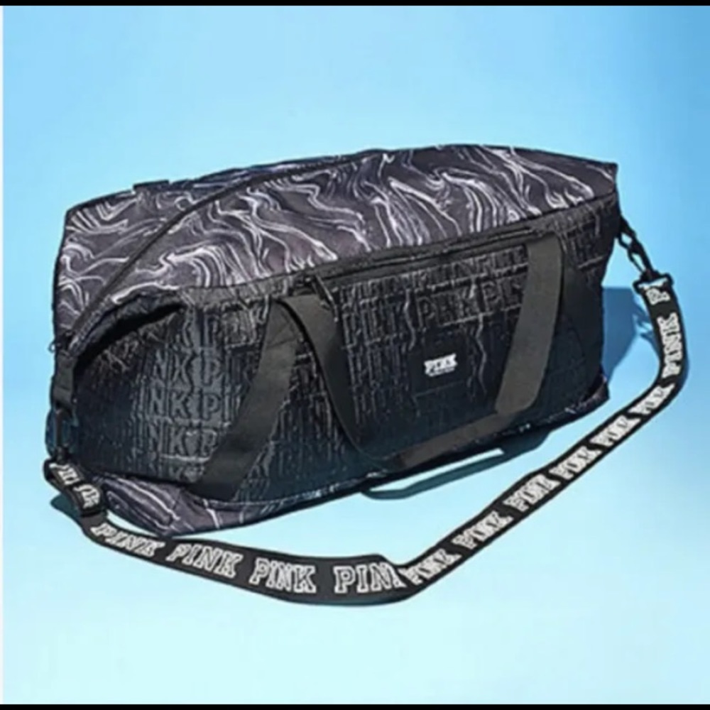 Victoria's Secret PINK - Marbled Black Duffle Bag Weekender Tote NEW!